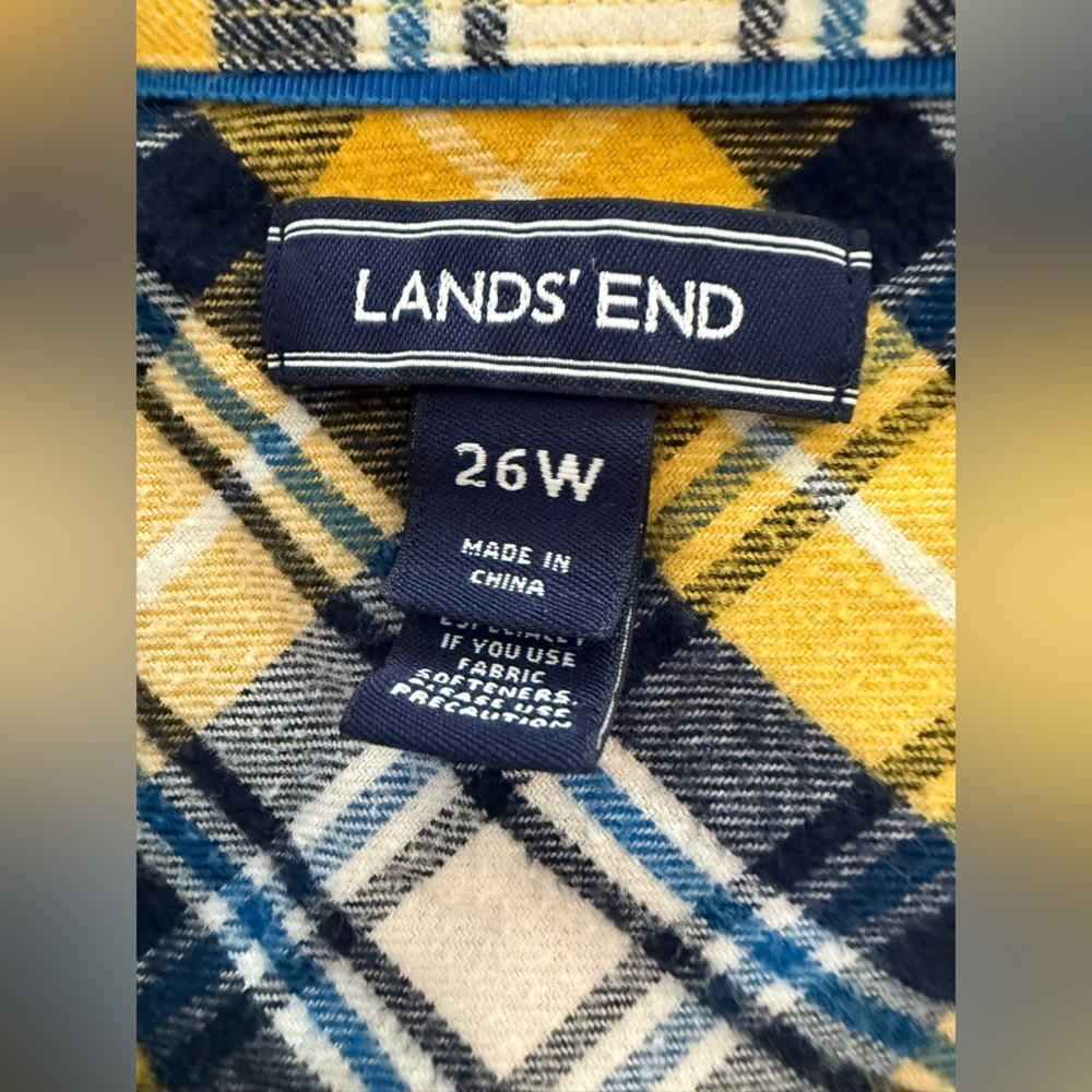 Lands' End Yellow and Navy Plaid Shirt - Picture 8 of 9